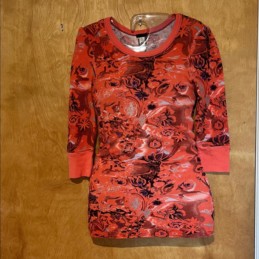 Women’s Junior FREE PEOPLE Red and Black Floral Blouse Sz.M/S